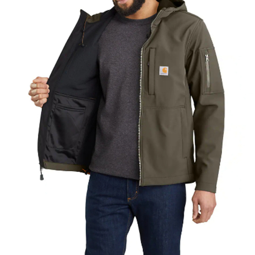 Men's Rain Defender Relaxed Fit Softshell Hooded Jacket 