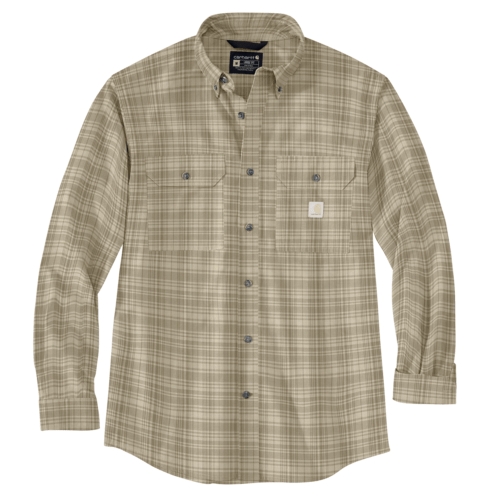 Loose Fit Midweight Chambray Long-Sleeve Plaid Shirt