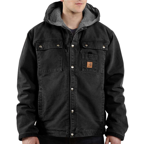 Multi-Pocket Sandstone Sherpa-Lined Hooded Jacket 