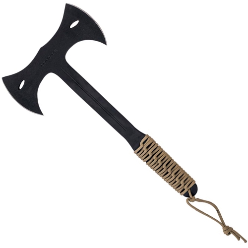 Arlan Double Bit Throwing Axe - Black. Dual-blade precision for throwing enthusiasts. Includes a cord for convenience. 