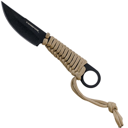 Kickback Fixed Blade Knife - Black. Compact and powerful, a reliable tool for various cutting needs. Includes a cord for easy carry 