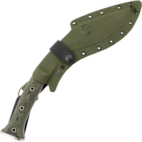 K-Tact Fixed Blade Kukri - Army Green. Army green kukri designed for tactical use, offering reliability in various situations 