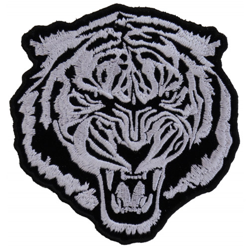 Small White Baron Tiger Embroidered Patch - 3.75x4 Inch