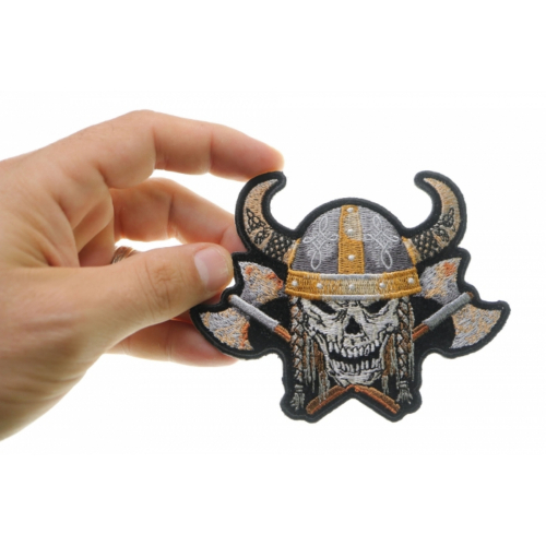 Viking Skull With Axes and Horn Helmet Patch - 4.5x3.5 Inch