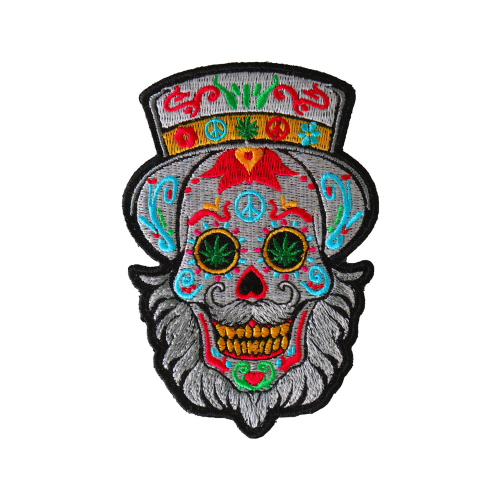 Bearded Sugar skull Small Iron on Patch - 3.1x4.5 Inch