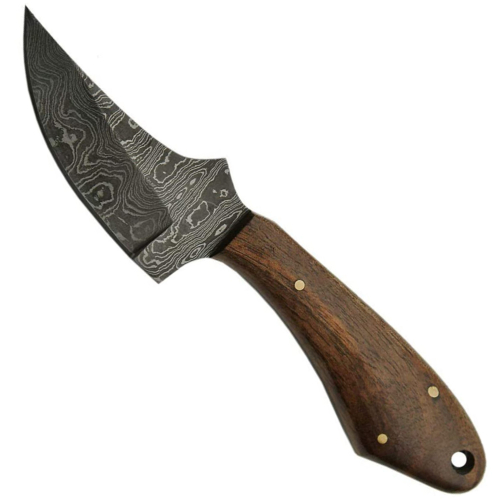 SzcoTrue Damascus Skinner Fixed Knife w/Sheath