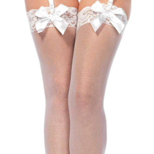 Bunny Sheer Thigh Hi Lace Top W/ Satin Bow 