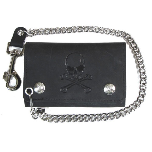 Tri-Fold Wallet with Chain Skull & Crossbones - Mid-Size