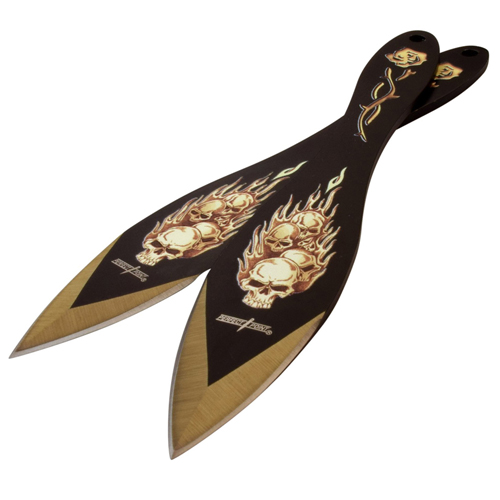 Perfect Point Flame Skull On Blade Throwing Knife Set