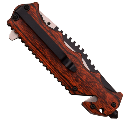 TF-809WD Folding Knife - Brown wood handle