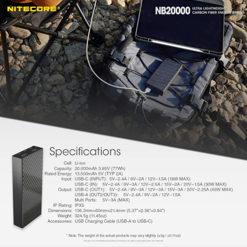 Nitecore Ultra Light Weight 4 Port 20000mAh Power Bank
