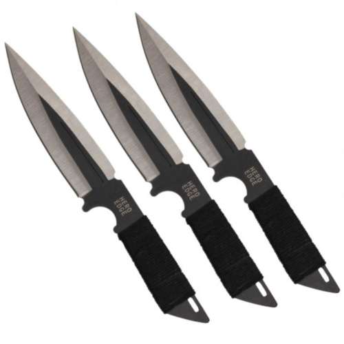 Black Cord Wrapped 3 Throwing Knife Set - 6.5 inches  