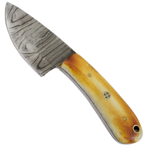 Damascus Fixed Knife Amber Bone w/Sheath