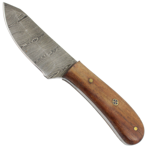 Damascus Fixed Knife w/Leather Sheath - Walnut Wood