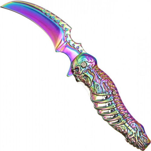Experience the Neptune Skeleton Pocket Knife featuring a vibrant rainbow finish. Sleek, durable, and versatile for everyday use or outdoor adventures.