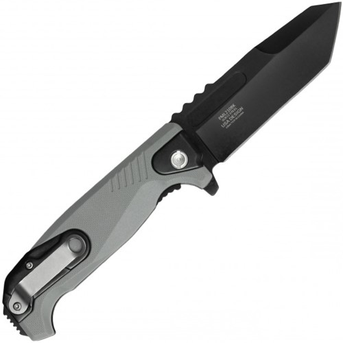 The Neptune Milspec Black Pocket Folding Knife features a sleek black and grey design. Durable, versatile, and perfect for various outdoor tasks and everyday carry.