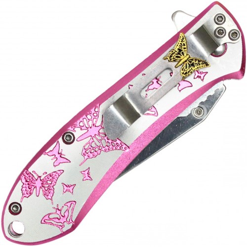 Embrace elegance with the Neptune Pocket Knife, featuring 8 inches of the Pink Butterflies Collection. Elevate your everyday with these graceful and functional designs.