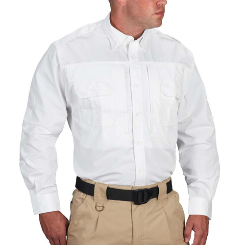 White Long Sleeve Poplin Tactical Shirt