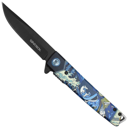 Folding Steel Pocket Knife with Blue Samurai Handle