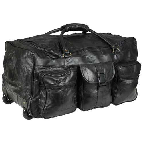 Leather Patchwork Wheeled Duffle Bag