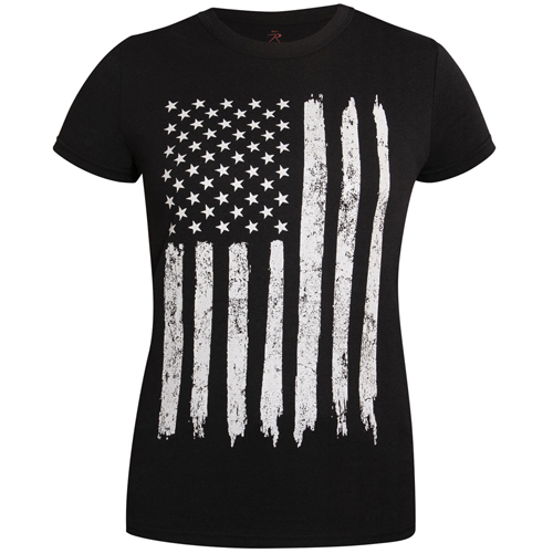 Womens Distressed US Flag Long T-Shirt