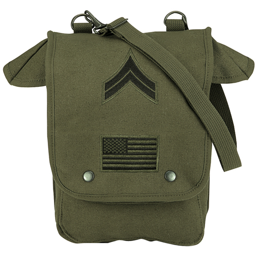 Canvas Map Case Shoulder Bag with Military Patches