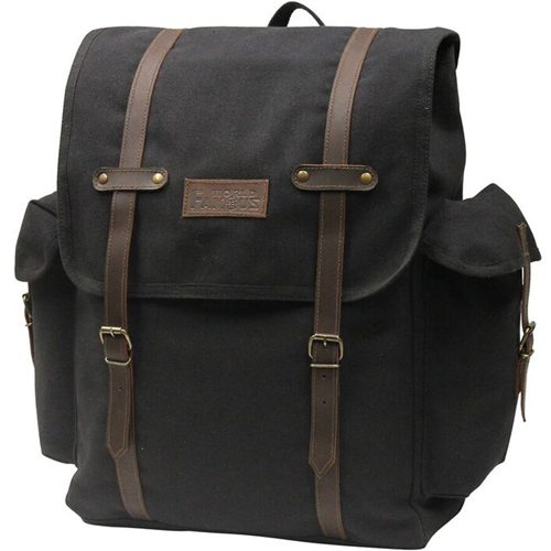 Canvas and Leather Laptop Backpack - Black