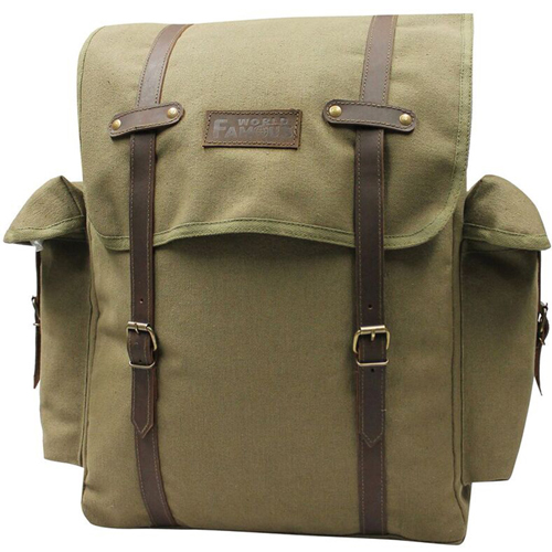Canvas and Leather Laptop Backpack - Olive